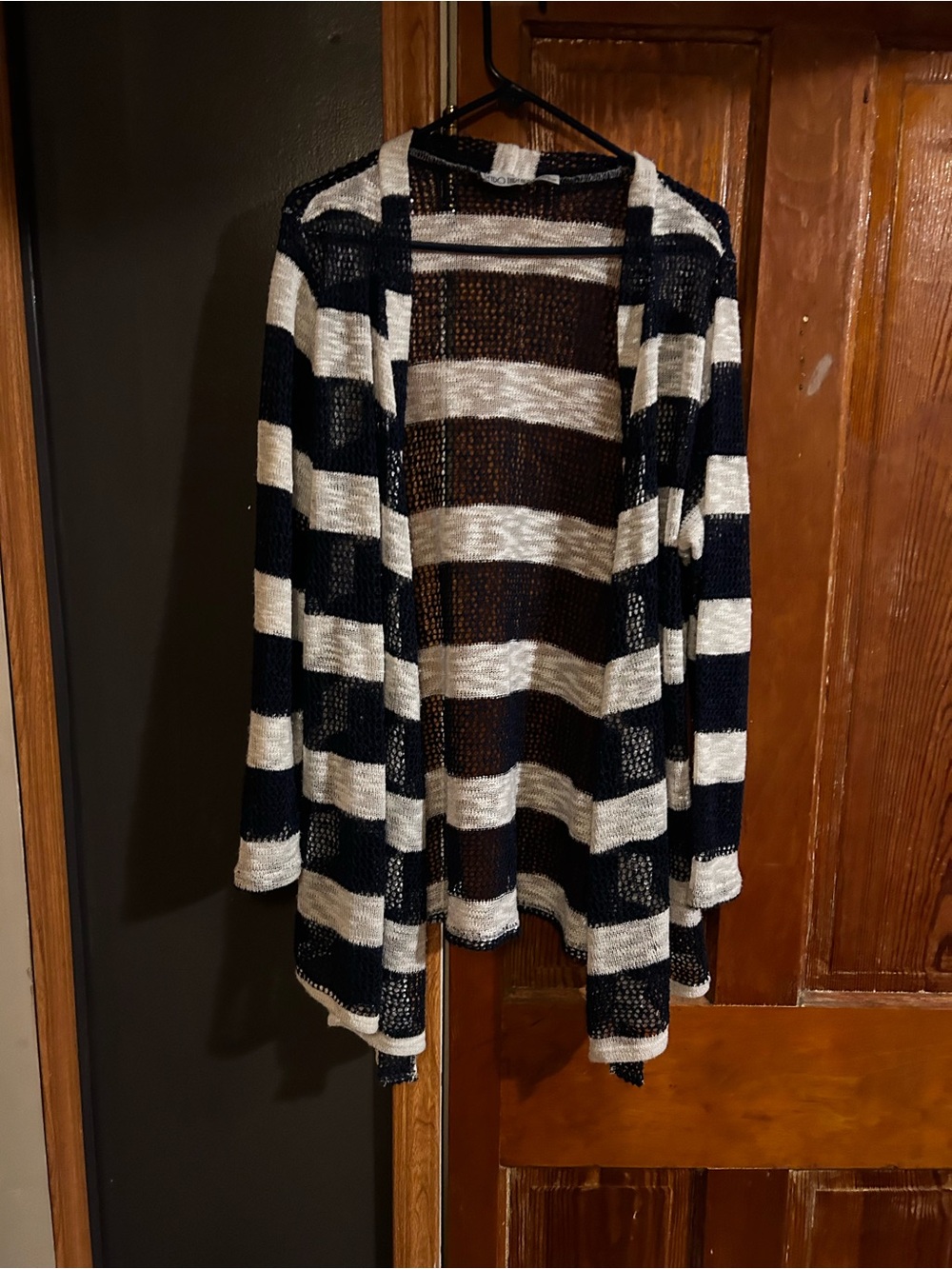 Striped Open-Front Lightweight Cardigan - Black and White
